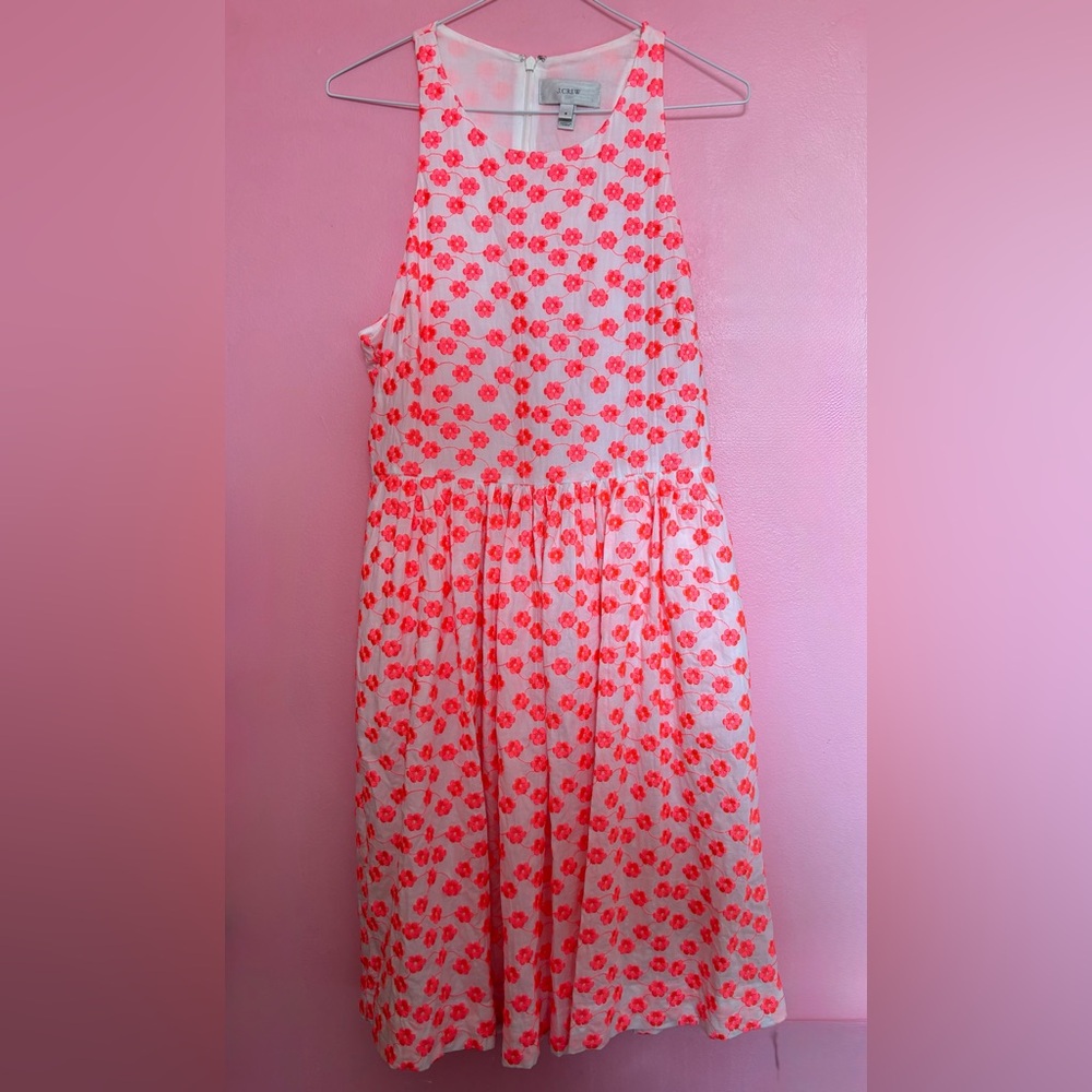 J. Crew Hot Pink and White Floral Midi Dress